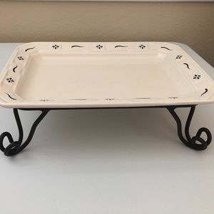 Longaberger Pottery Serving Dish with stand